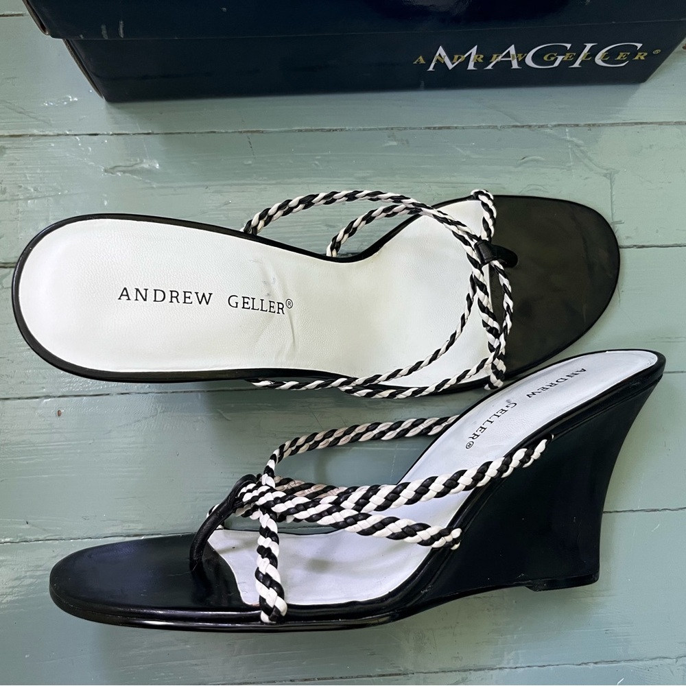 Andrew Geller Black and White Wedge Sandals